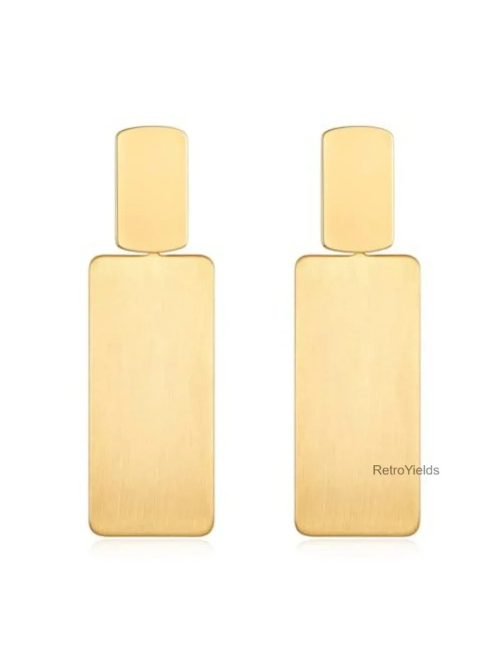 Long Geometric Rectangle Drop Earrings - Hypoallergenic Brass, Matte Brushed